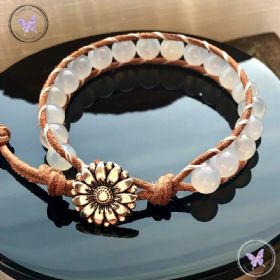 White Agate 8mm Wrap Natural Leather Bracelet